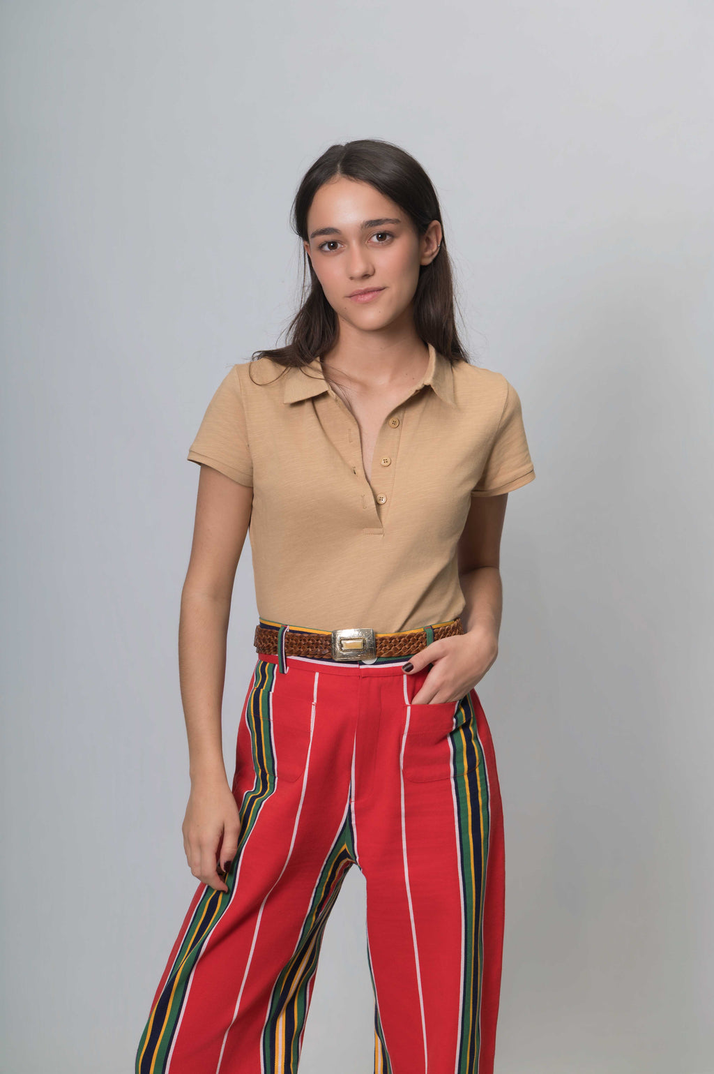 Polo de Algodón Manga Corta Tostado