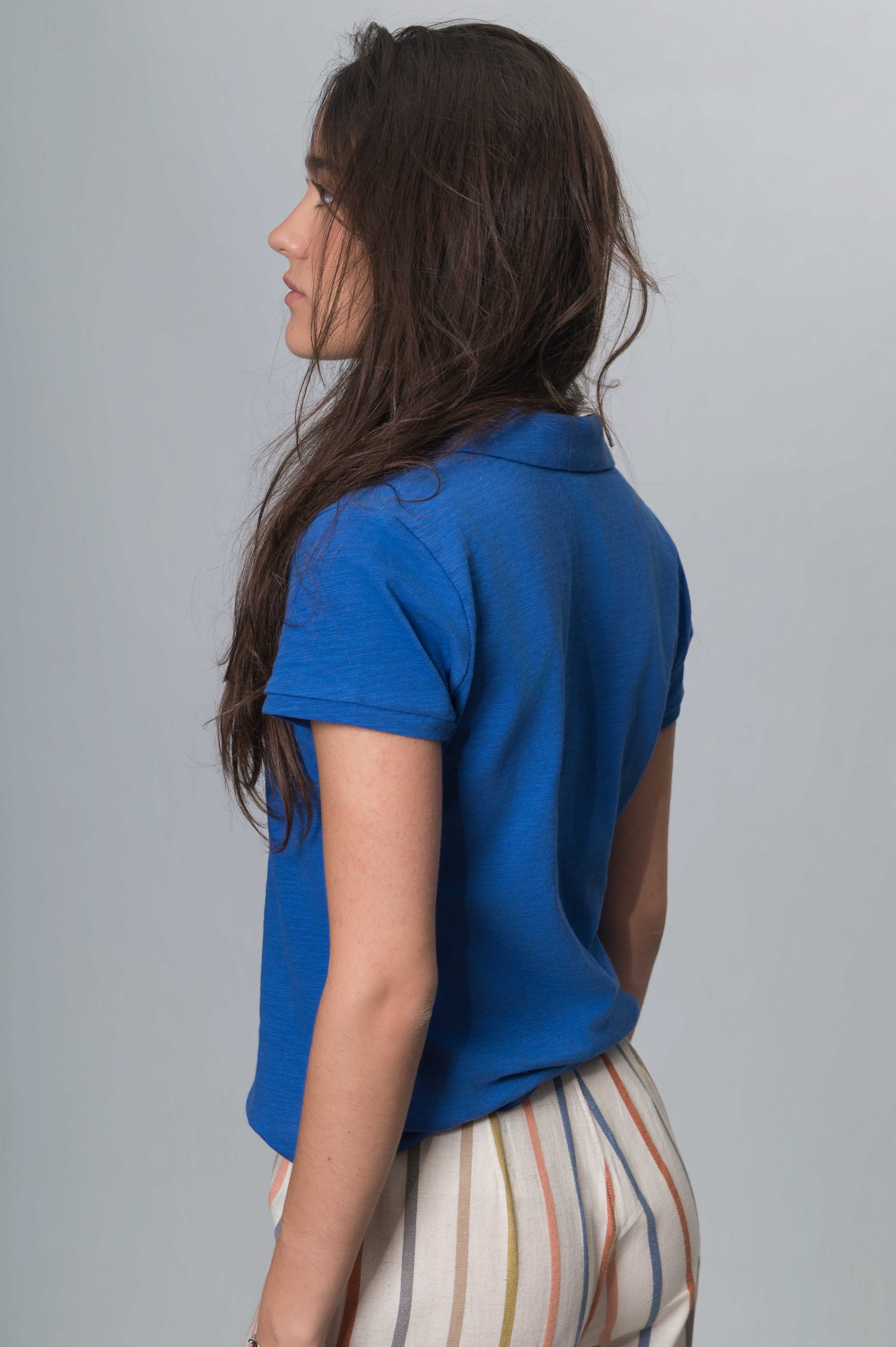 Polo de Algodón Manga Corta Azul