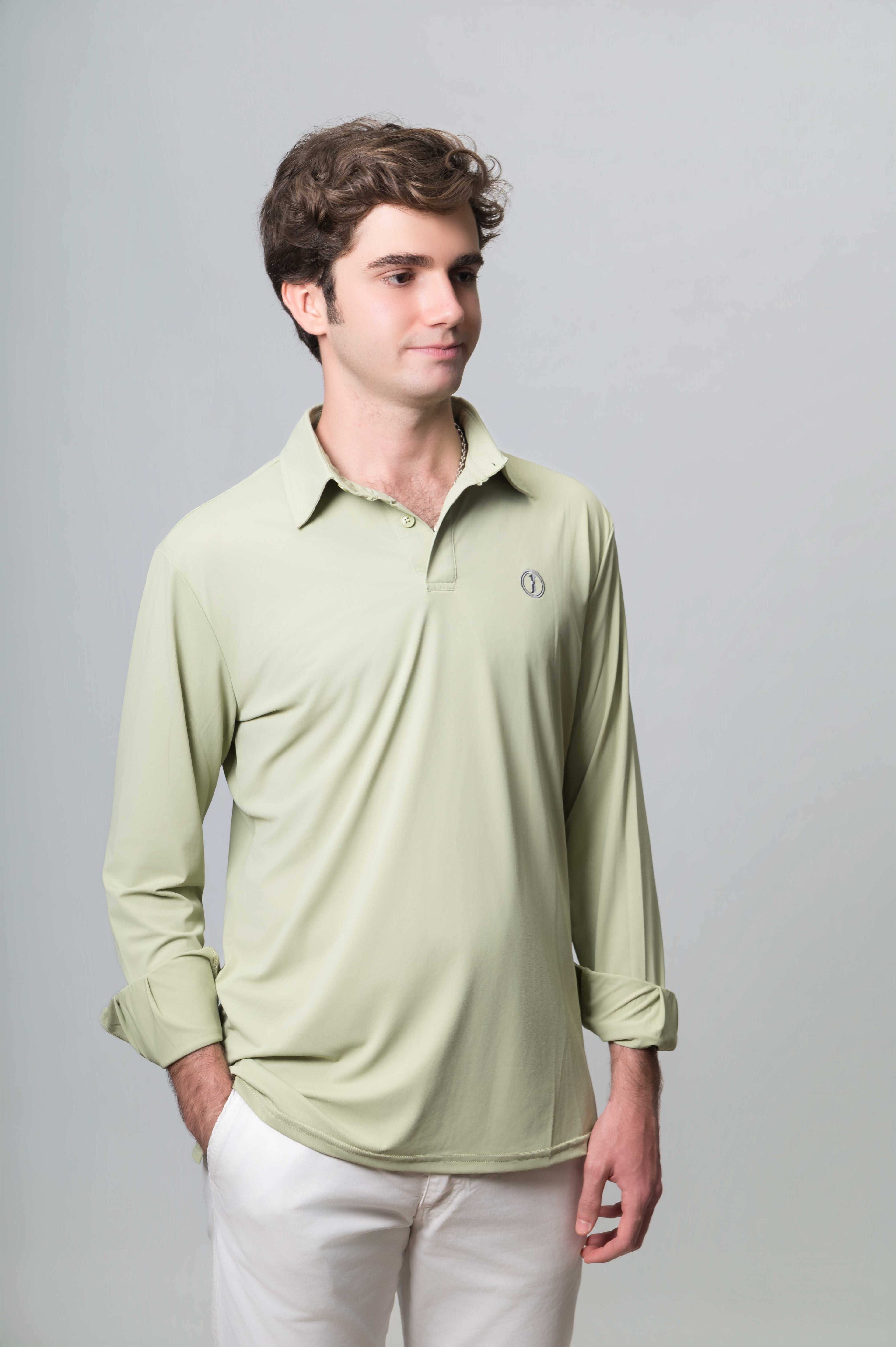Polo Técnico de Piqué de Manga Larga Verde Menta