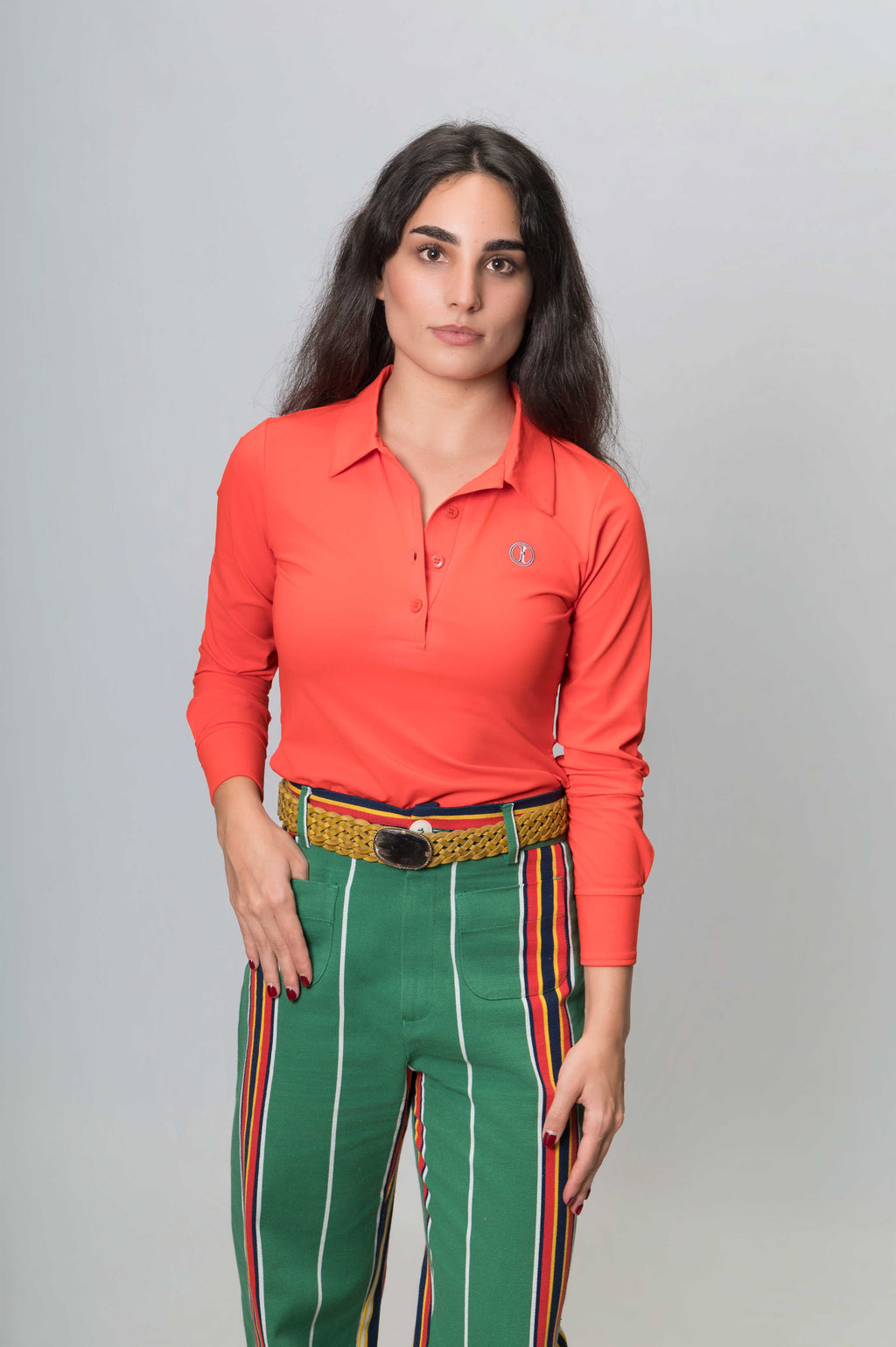 Polo Técnico de Piqué Manga Larga Rojo Coral