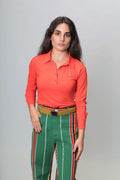 Polo Técnico de Piqué Manga Larga Rojo Coral