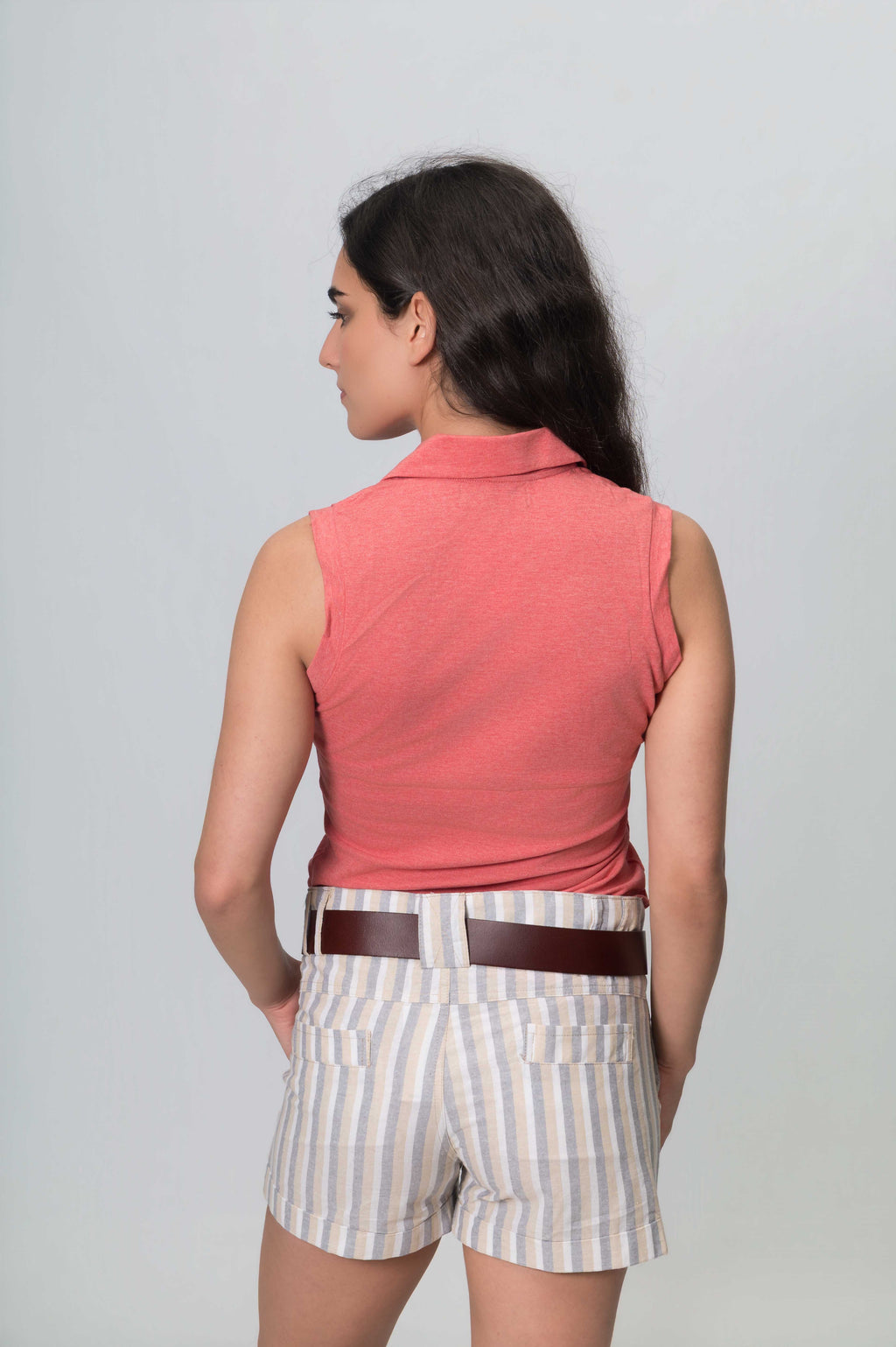 Short Birdie a Rayas Tostado, Blanco y Gris