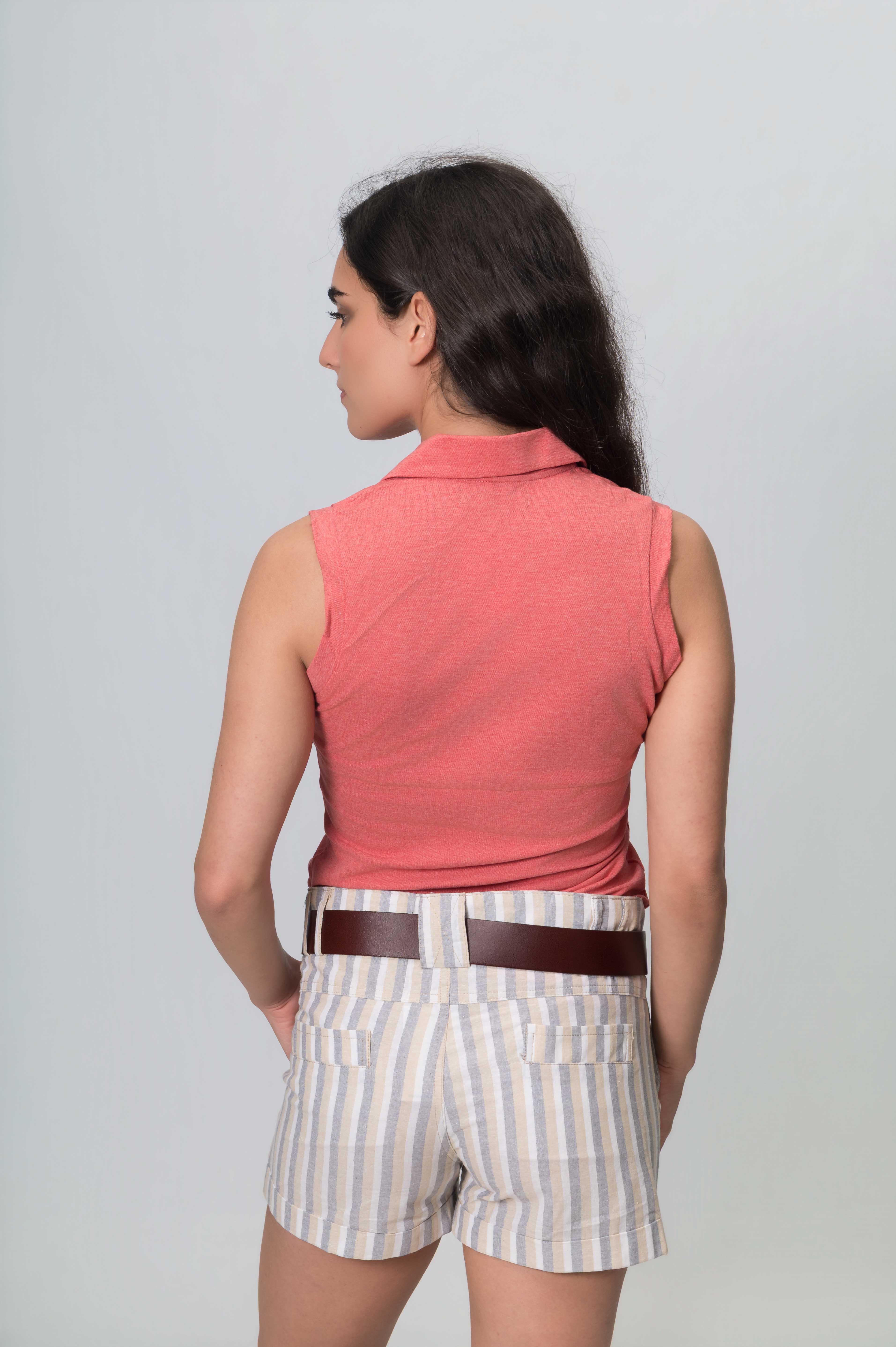 Short Birdie a Rayas Tostado, Blanco y Gris