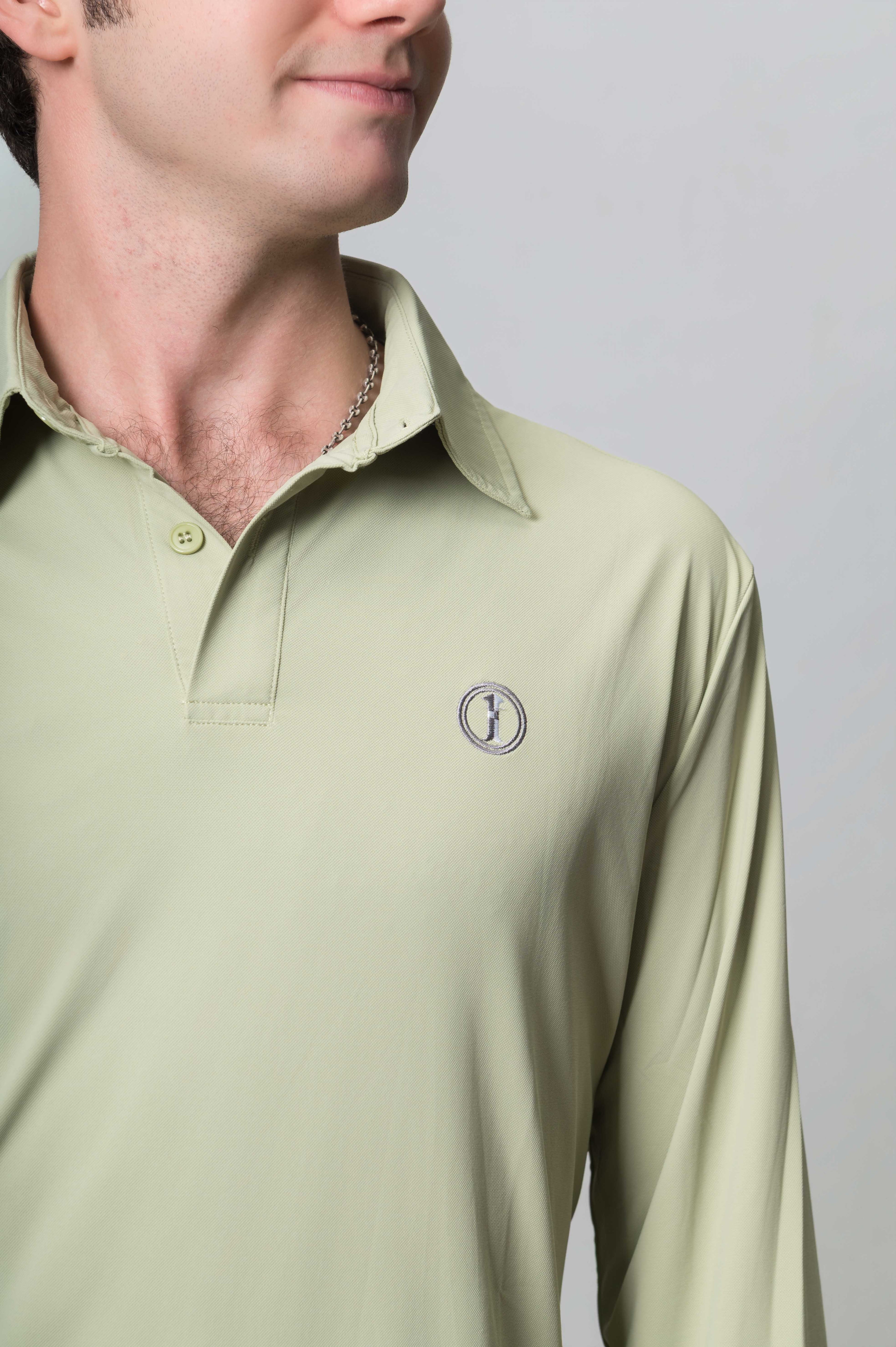 Polo Técnico de Piqué de Manga Larga Verde Menta