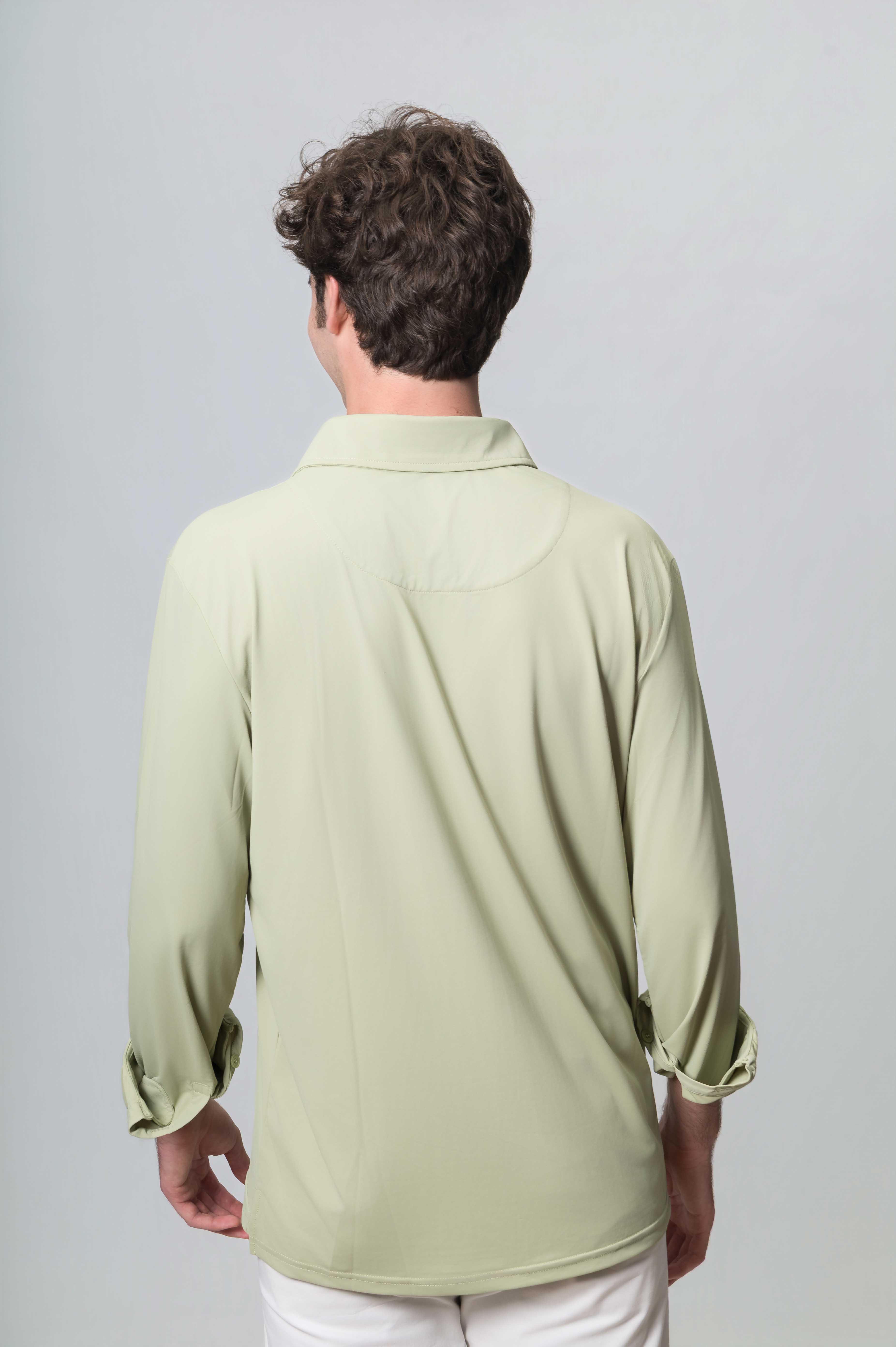 Polo Técnico de Piqué de Manga Larga Verde Menta
