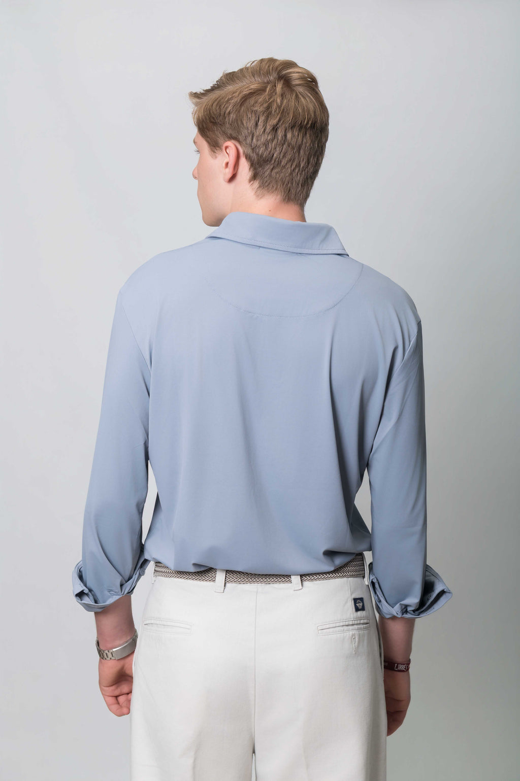 Polo Técnico de Piqué de Manga Larga Azul Grisáceo