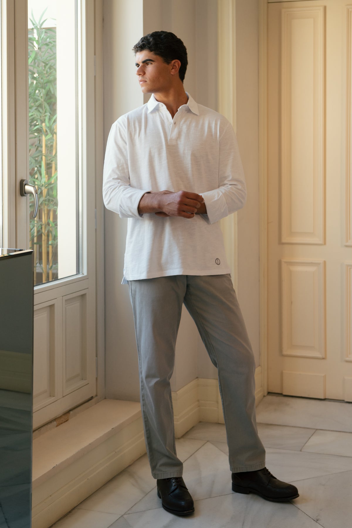 Polo de Algodón Manga Larga Blanco Platos Rotos