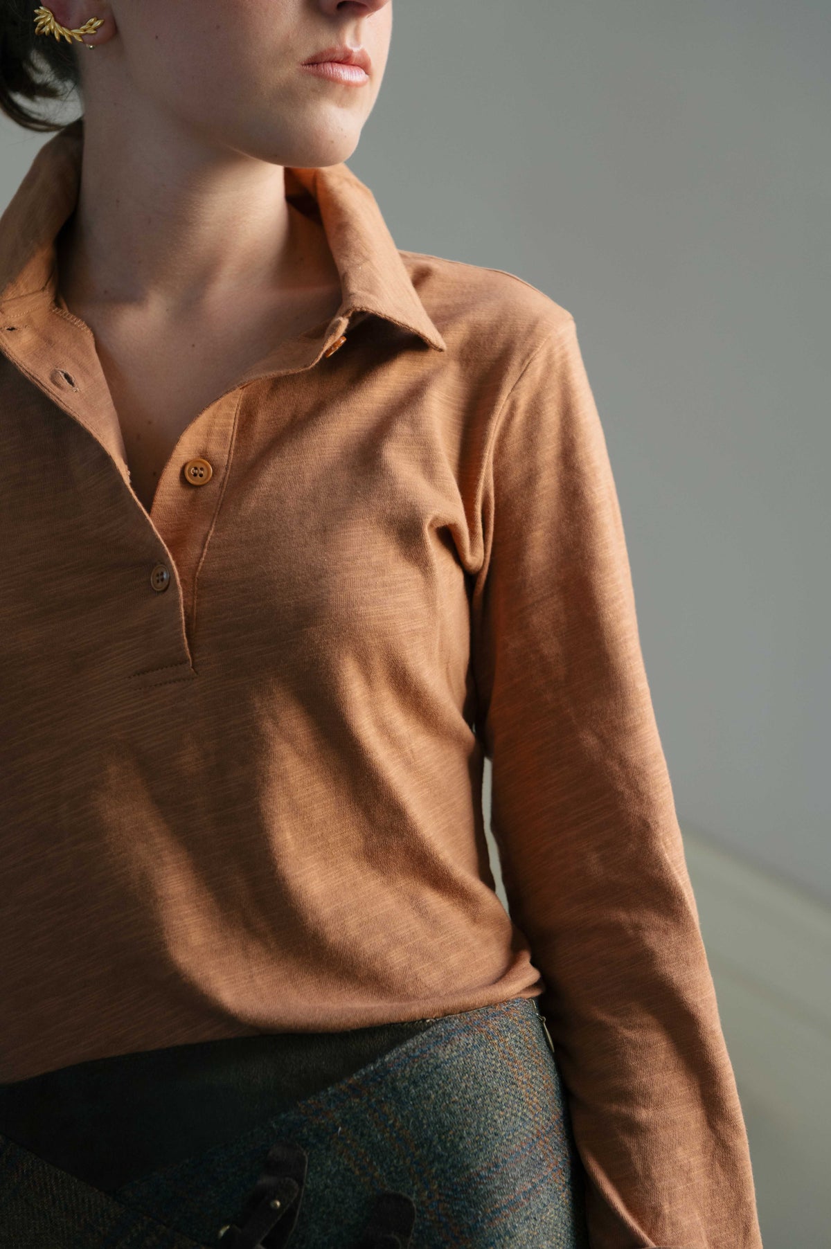 Polo de Algodón Manga Larga con Puño Caramelo