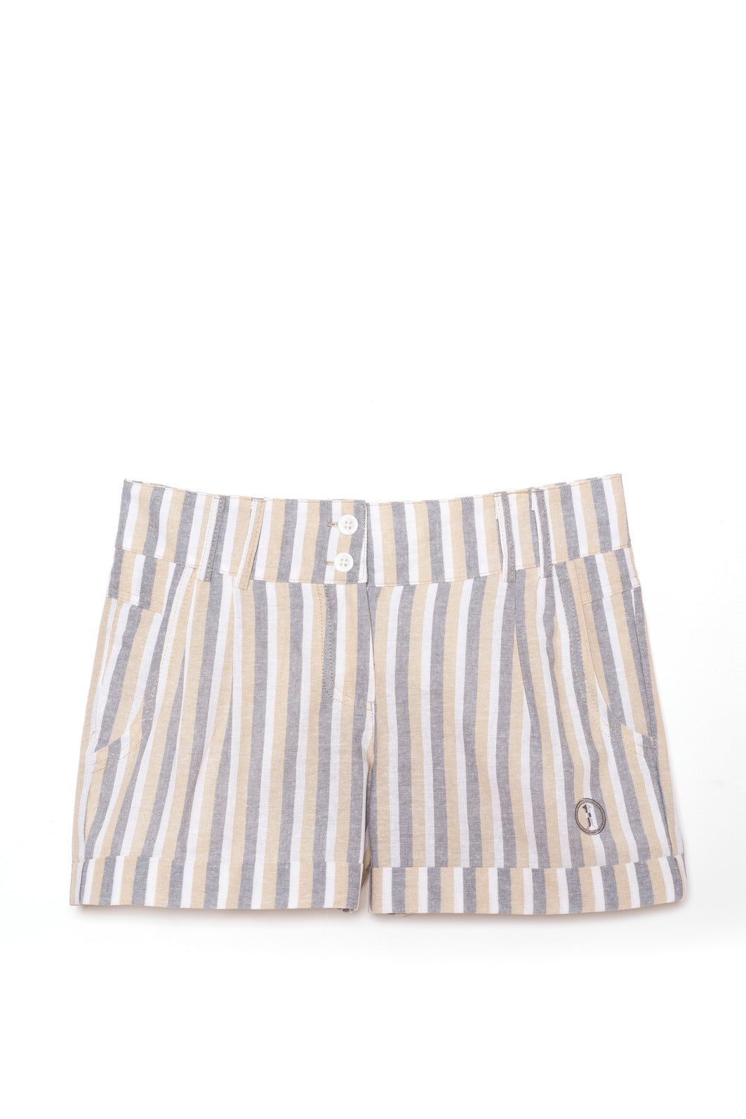Short Birdie a Rayas Tostado, Blanco y Gris