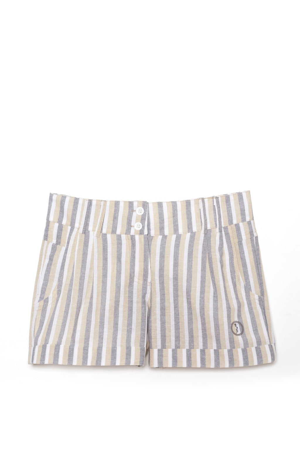 Short Birdie a Rayas Tostado, Blanco y Gris