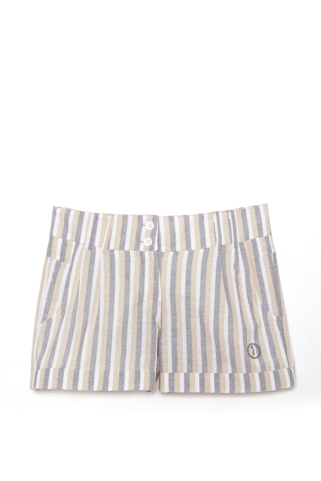 Short Birdie a Rayas Tostado, Blanco y Gris