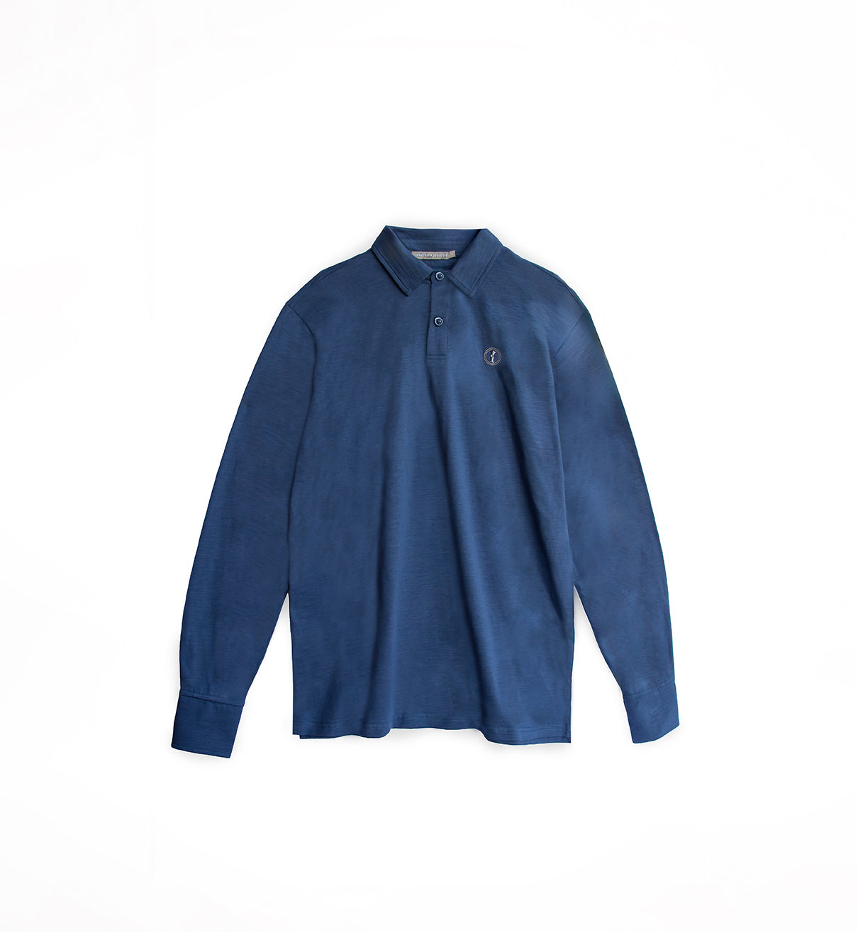 Polo de Algodón de Manga Larga Azul Envejecido