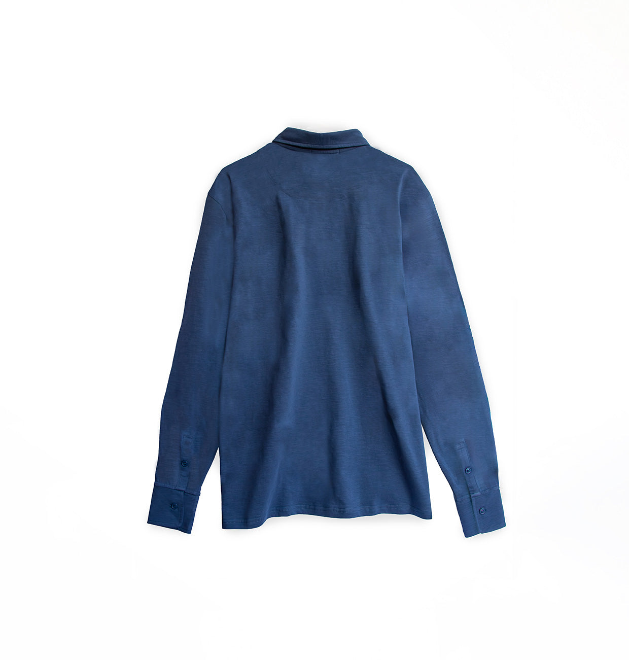 Polo de Algodón de Manga Larga Azul Envejecido