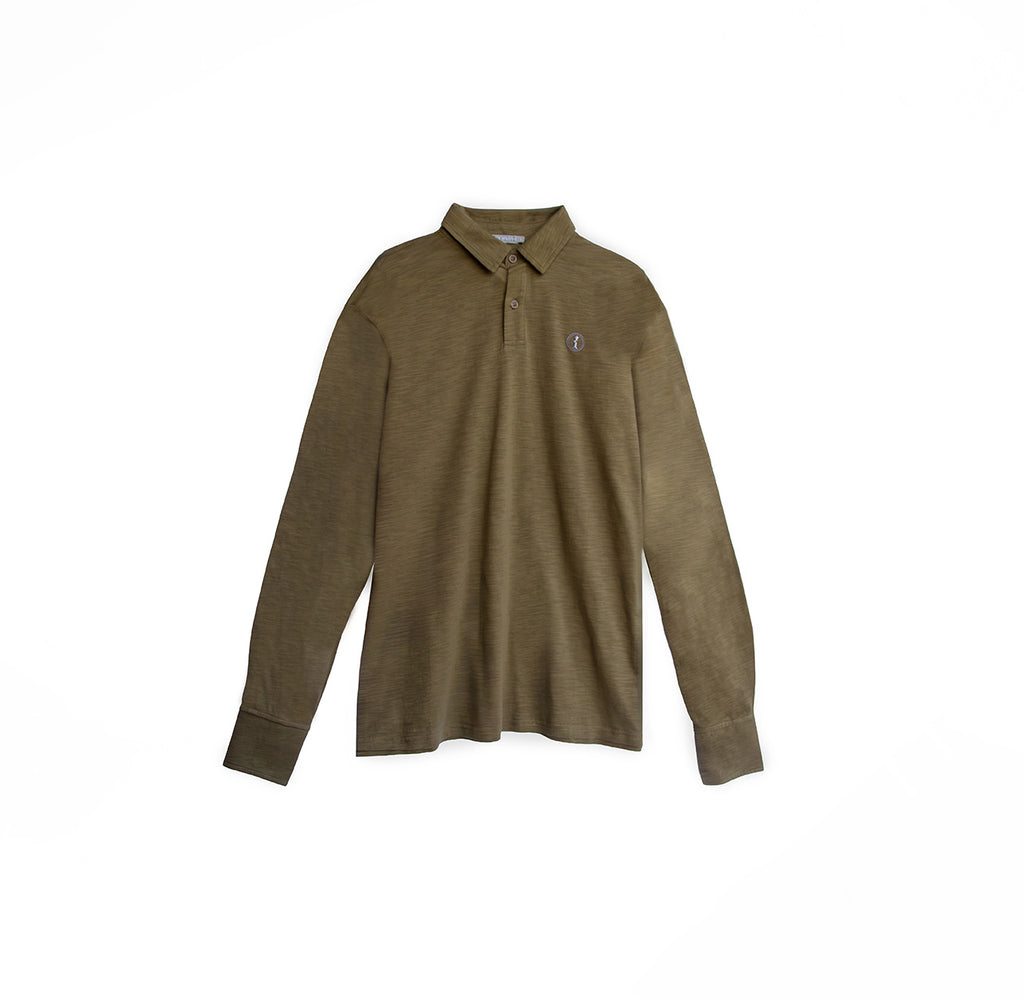 Polo de Algodón de Manga Larga Verde Oliva