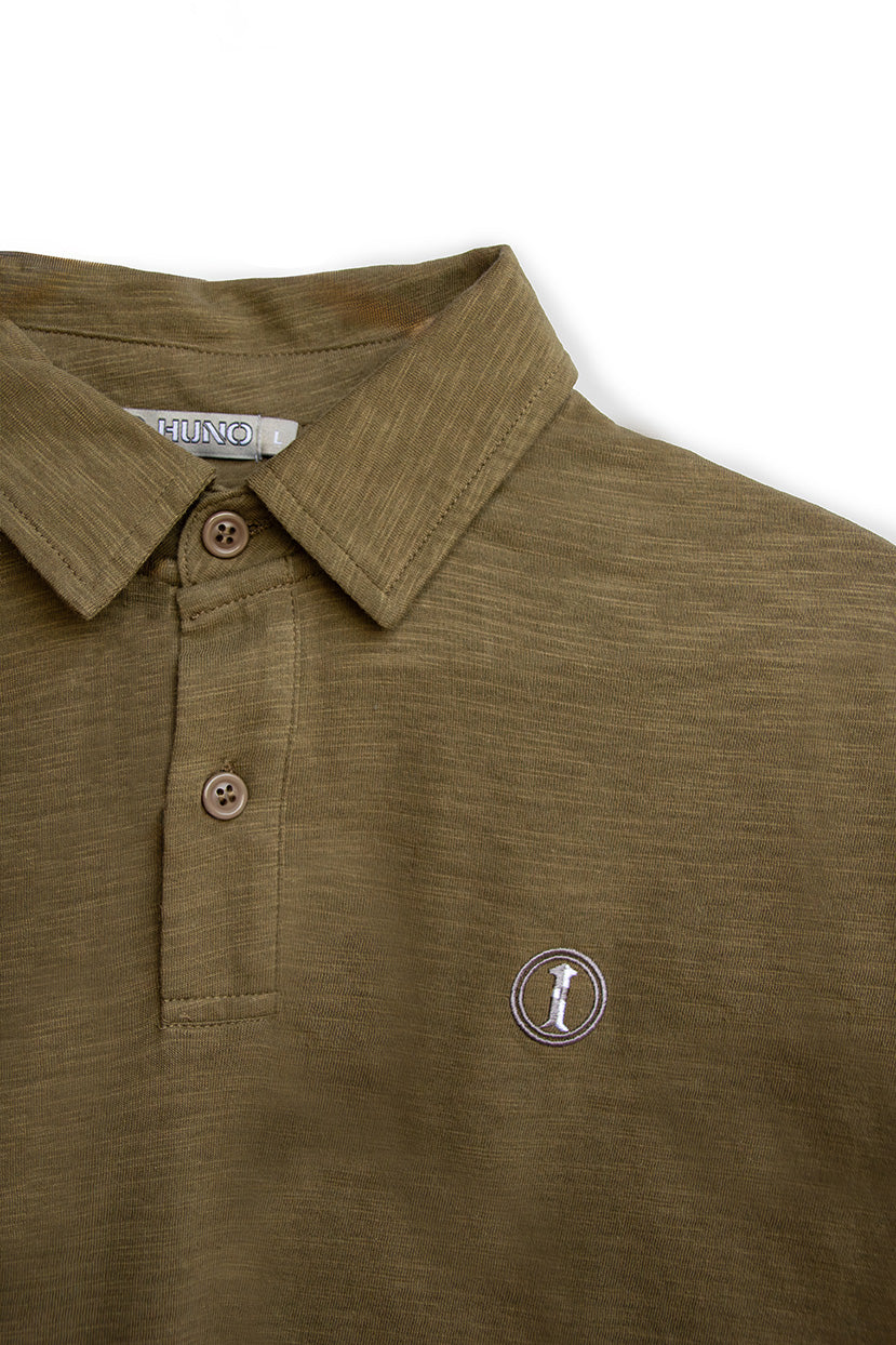 Polo de Algodón de Manga Larga Verde Oliva