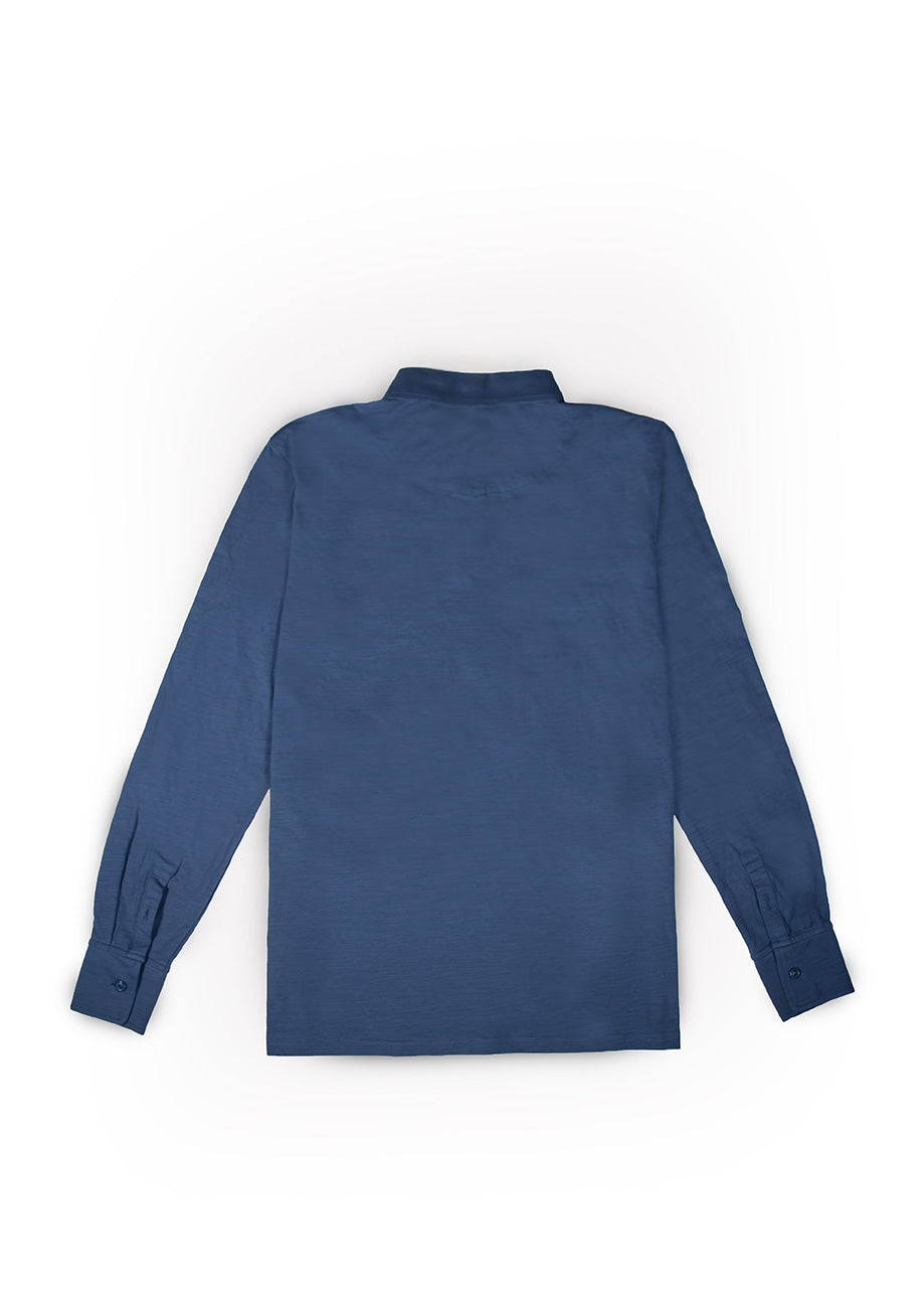 Polo de Algodón de Manga Larga Azul Envejecido