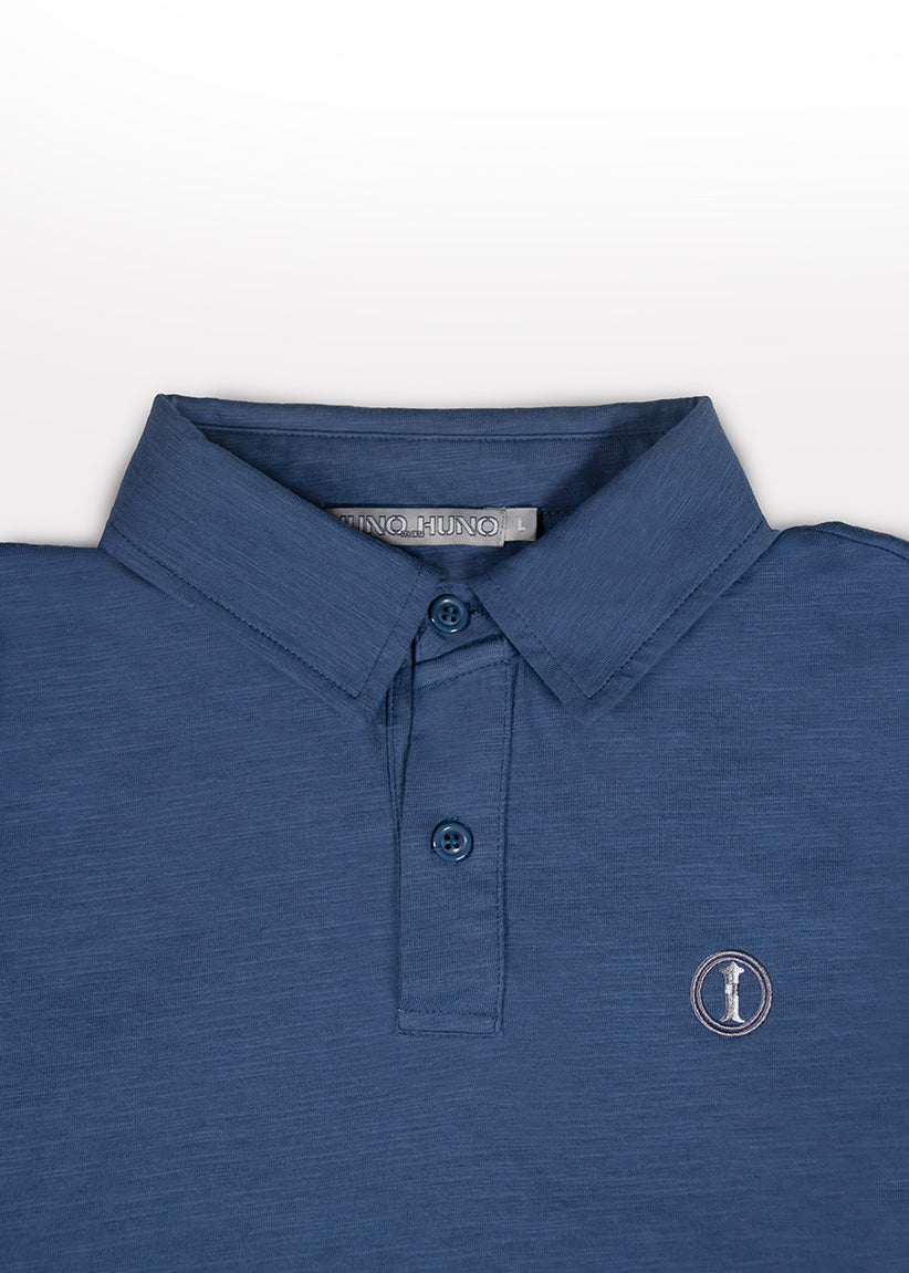 Polo de Algodón de Manga Larga Azul Envejecido