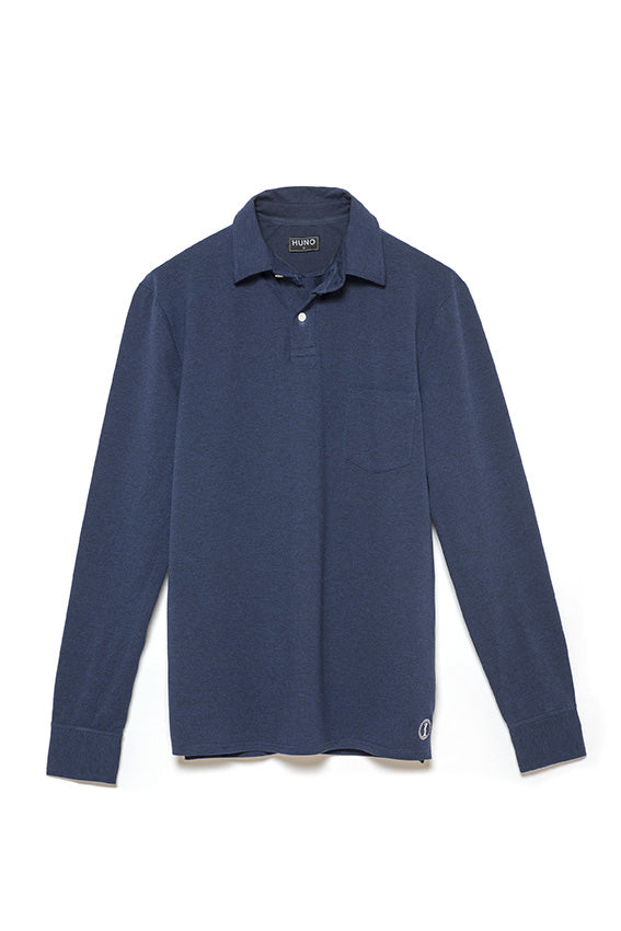 Polo de Algodón de Manga Larga Azul Océano