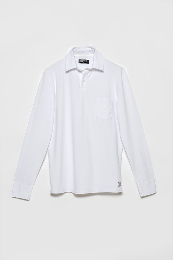 Polo de Algodón de Manga Larga Blanco Nieve