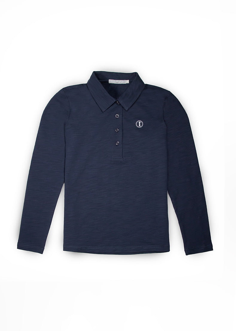 Polo de Algodón Manga Larga Azul Noche