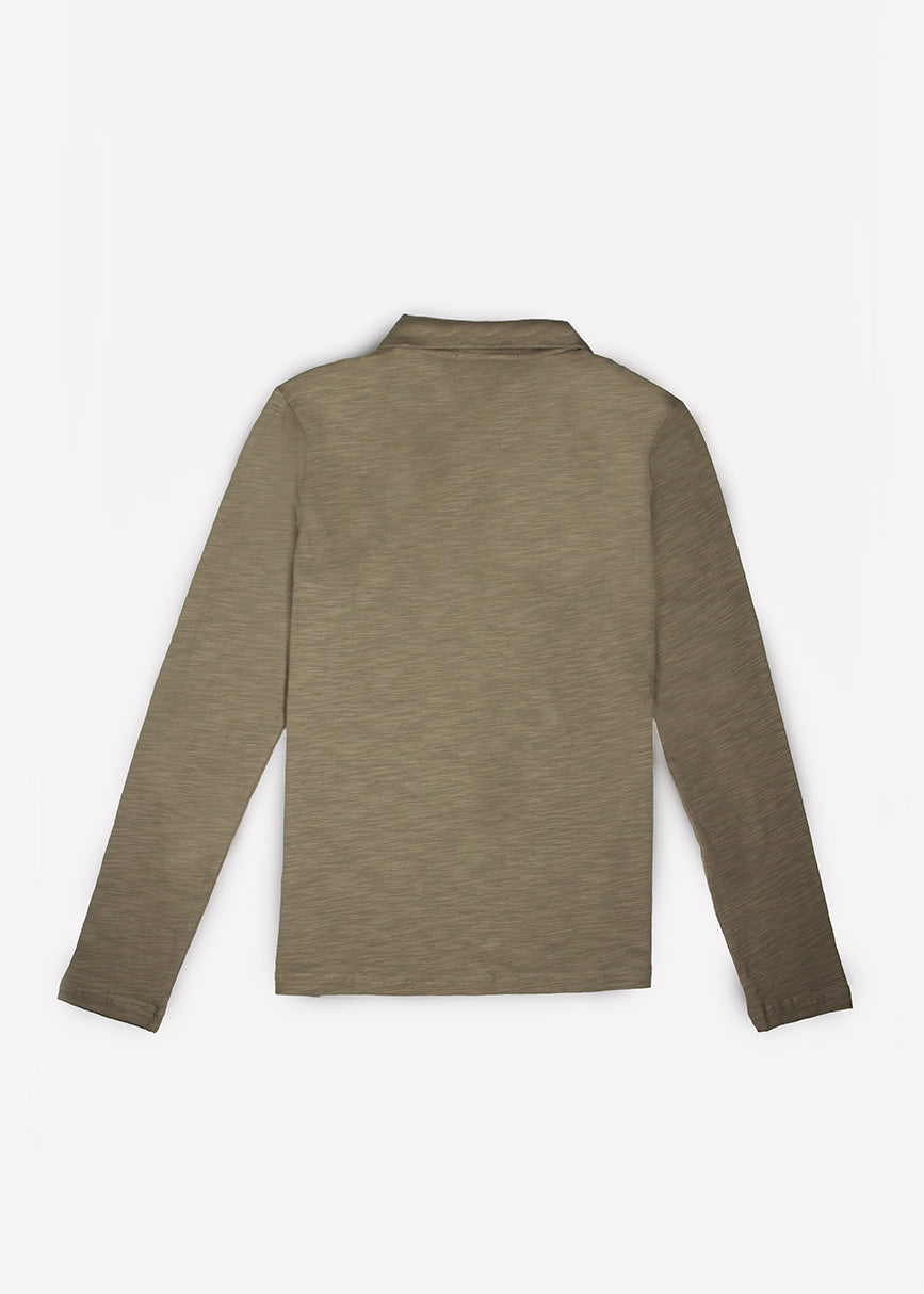 Polo de Algodón Manga Larga Verde Oliva