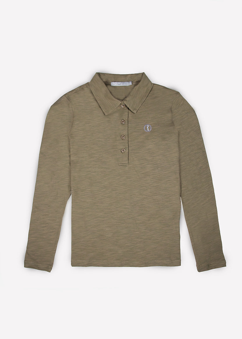 Polo de Algodón Manga Larga Verde Oliva