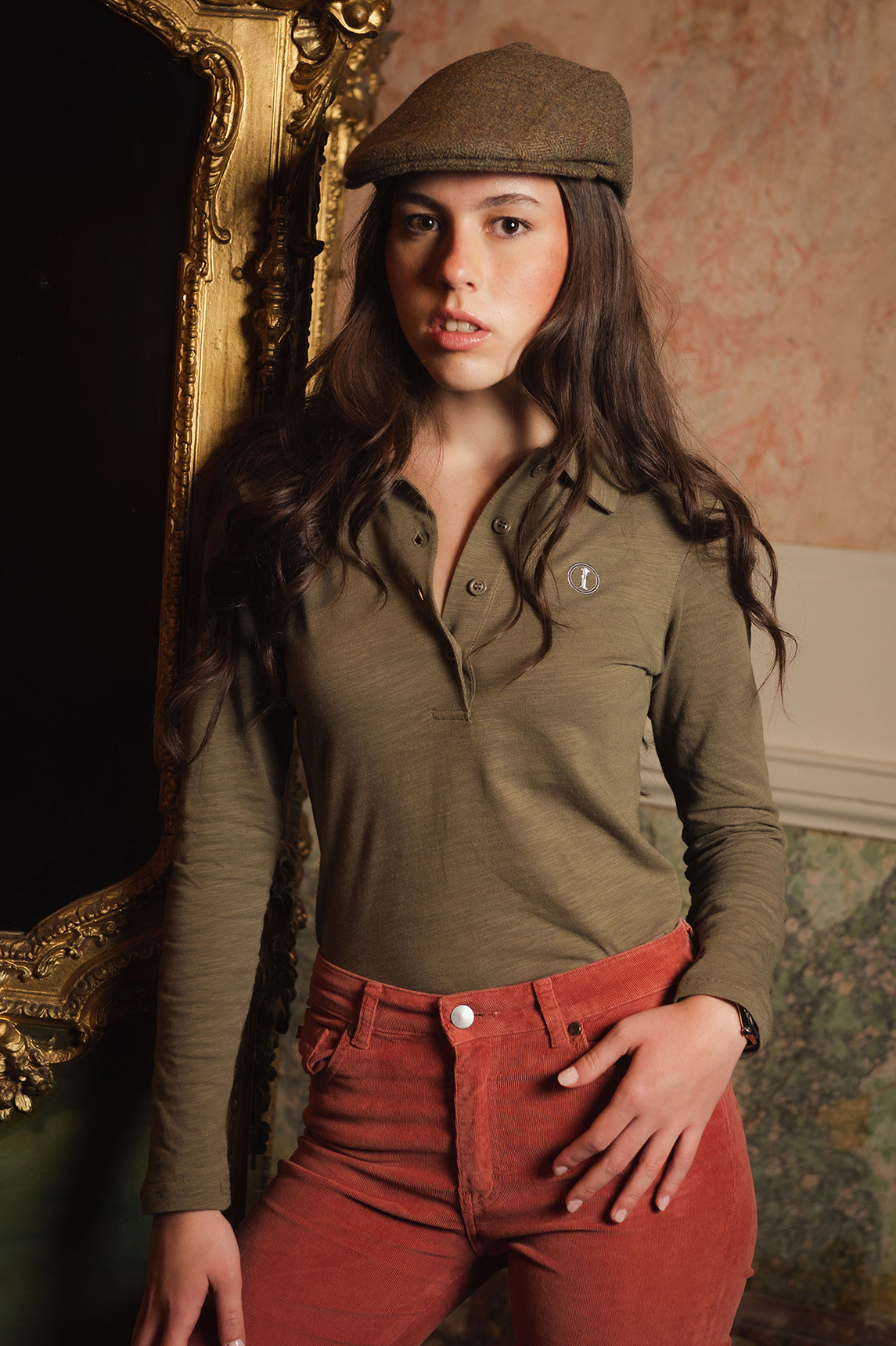 Polo de Algodón Manga Larga Verde Oliva