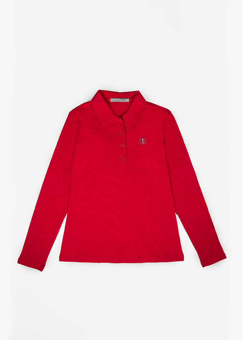 Polo de Algodón Manga Larga Rojo Vivo