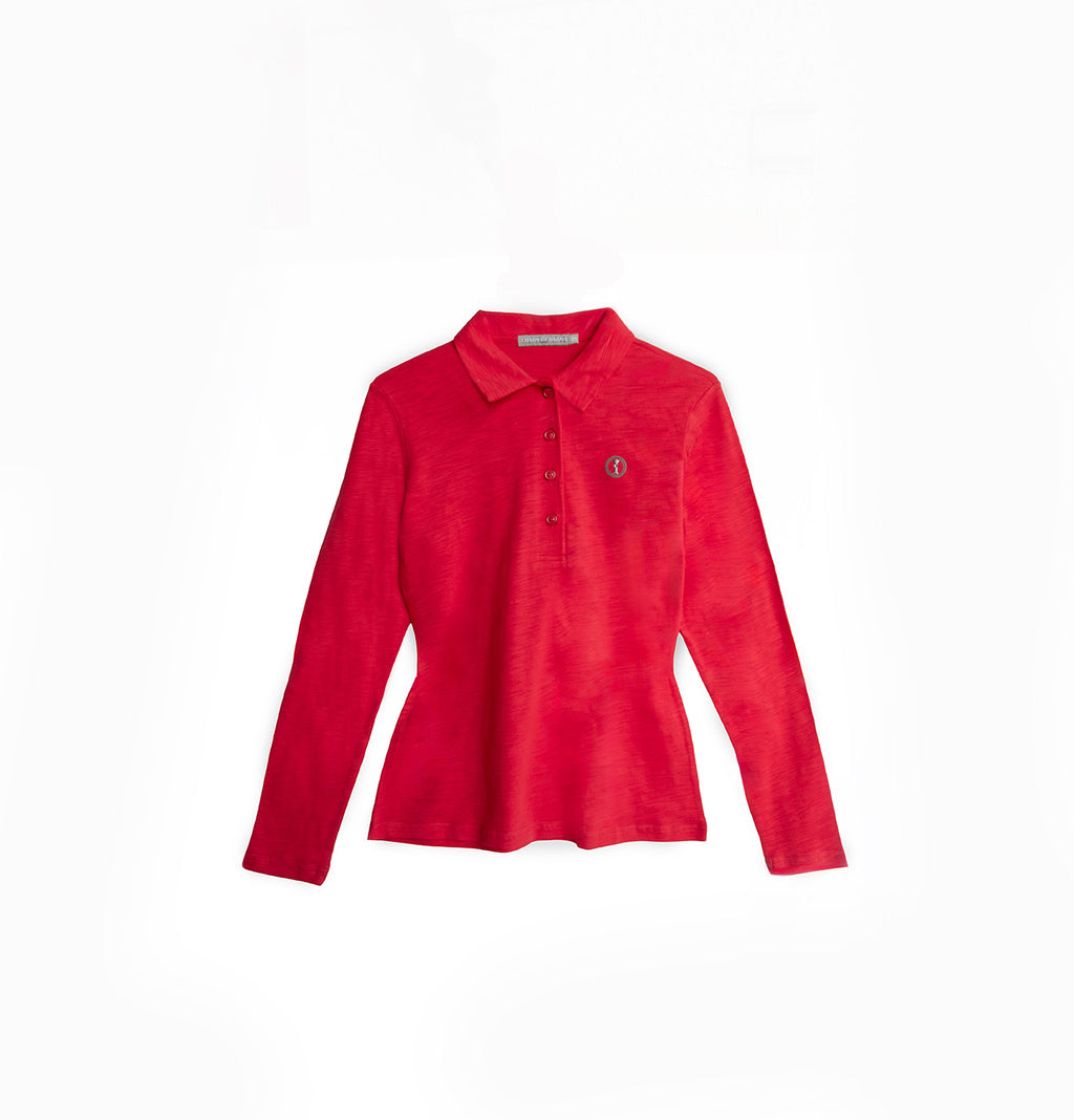 Polo de Algodón Manga Larga Rojo Vivo