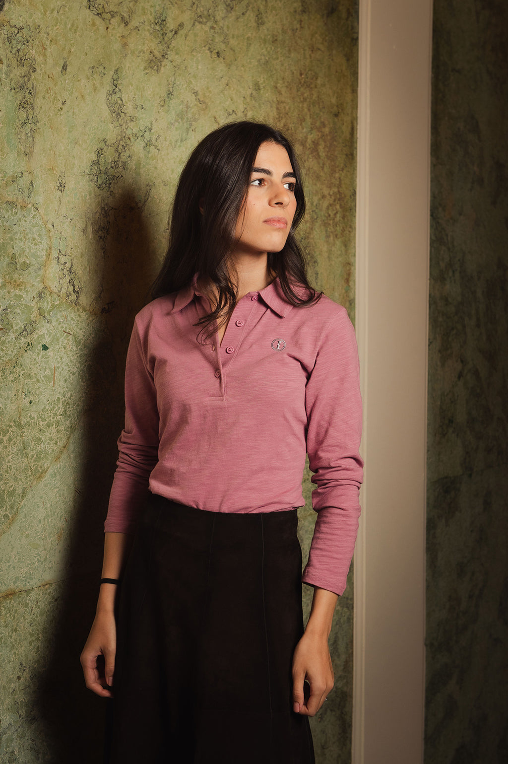 Polo de Algodón Manga Larga Rosa Envejecido