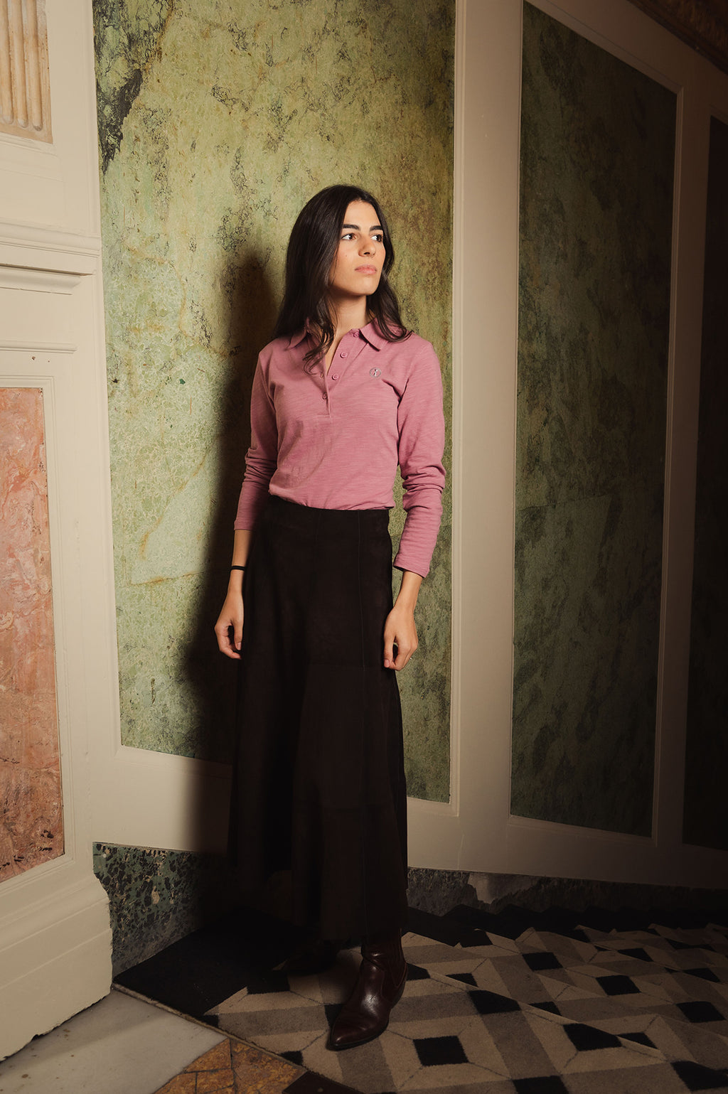 Polo de Algodón Manga Larga Rosa Envejecido