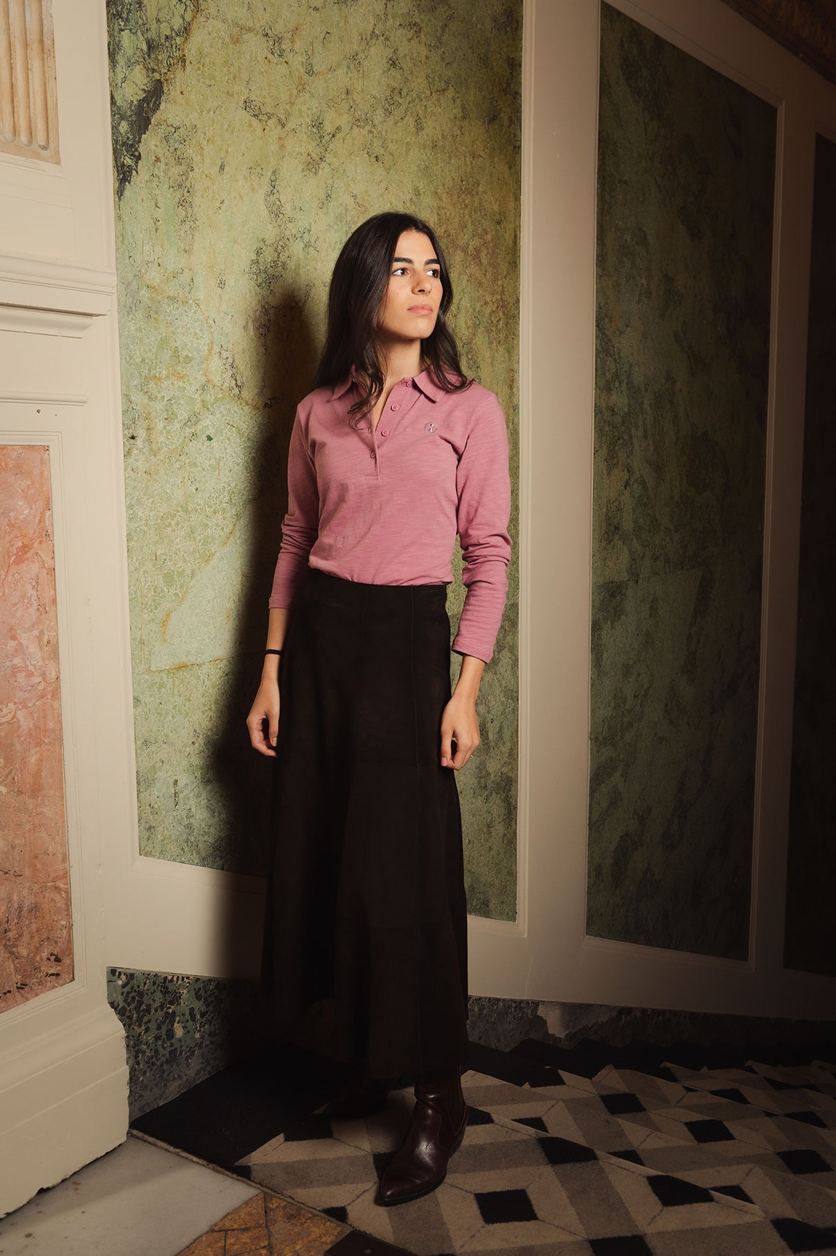 Polo de Algodón Manga Larga Rosa Envejecido