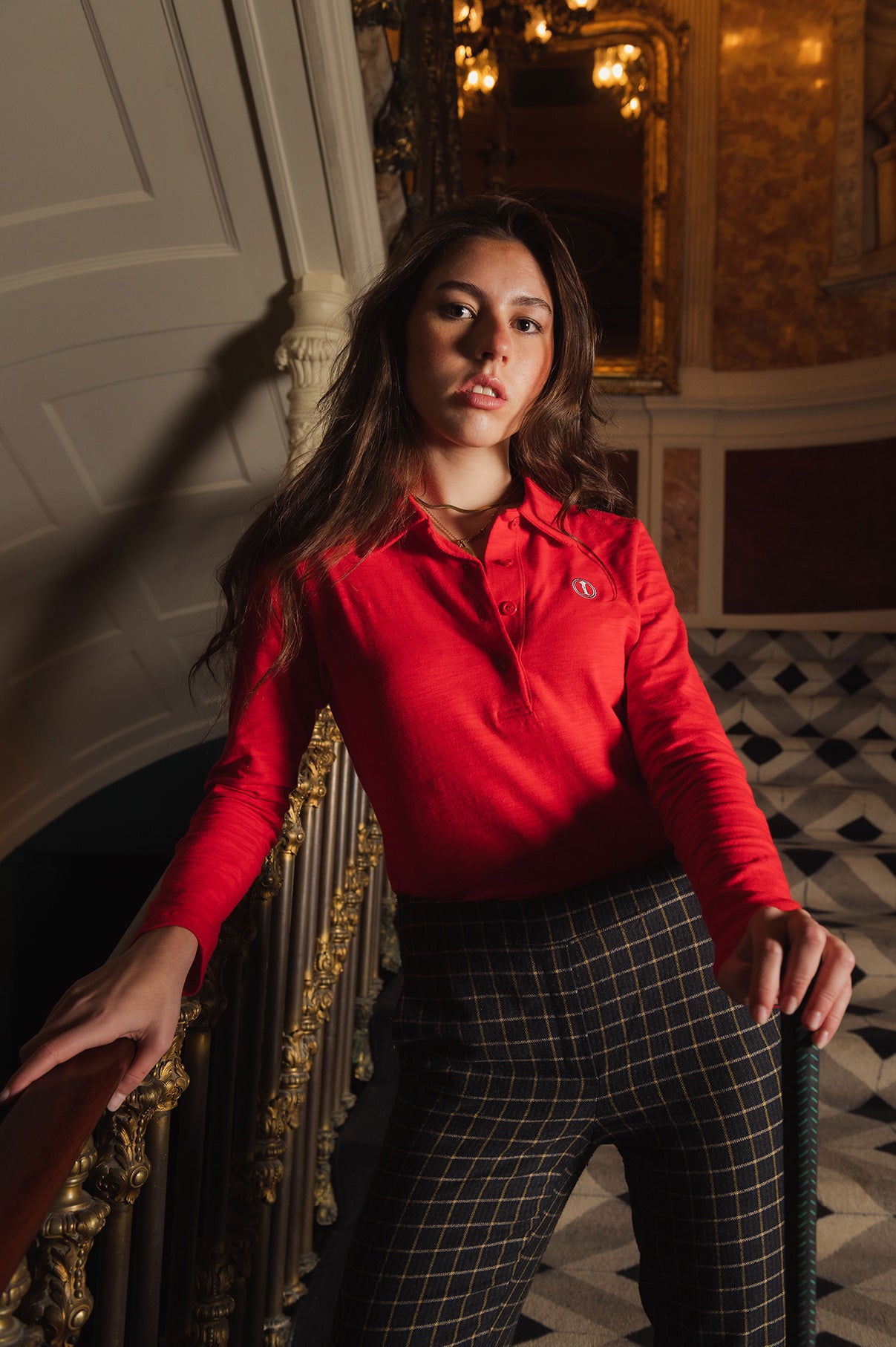 Polo de Algodón Manga Larga Rojo Vivo