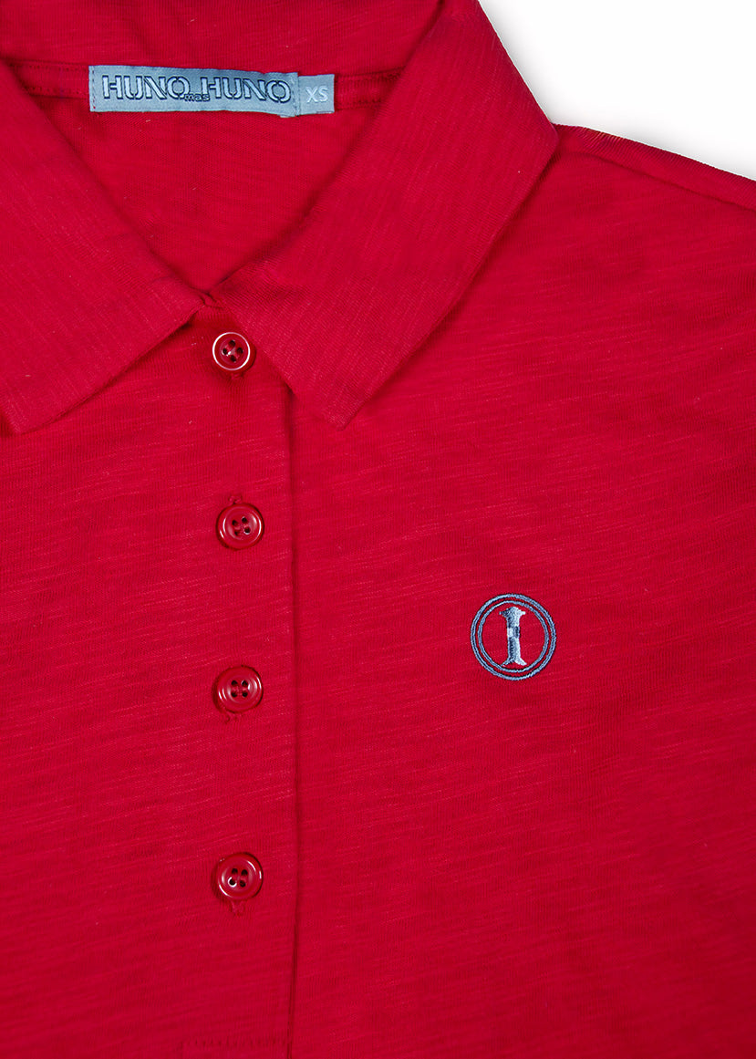 Polo de Algodón Manga Larga Rojo Vivo